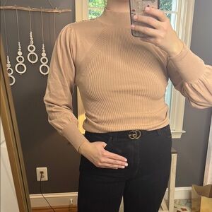 River Island Beige Knit Turtleneck with Silver Button Accents